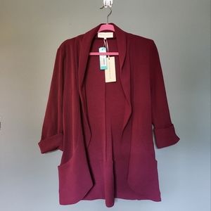 FrenchMauve Maroon Quarter Sleeve Cardigan with Pockets, Size Medium